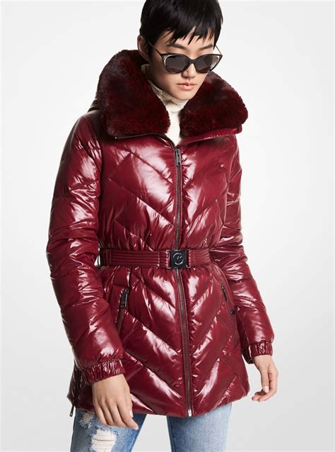 michael kors faux fur trim media puffer coat|Michael Kors quilted fur coat.